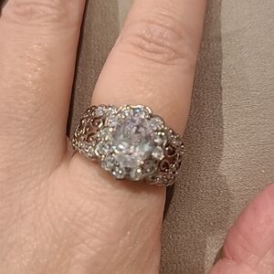 Cubic zirconia mutli stone stainless steel ring